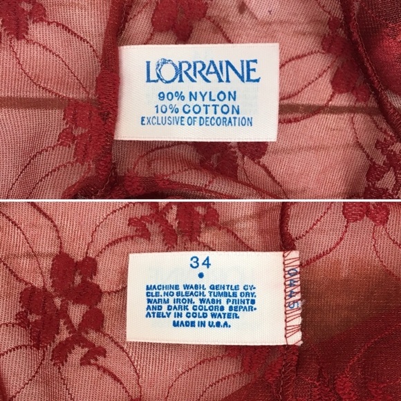 Vintage Lorraine Teddy Sheer Red Lingerie Sexy Babydoll Chemise Nightie Lace Vtg - Picture 3 of 5